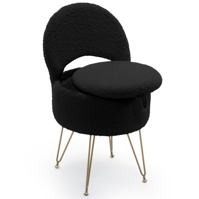 Vanity Chair, Vanity Stool Chair with Storage and Folding Back, Vanity Chair with Storage, Ideal for Bedroom, Living Room, and Makeup Stations