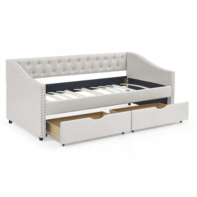 Daybed with Drawers Upholstered Tufted Sofa Bed, with Button, Light Gray, Twin