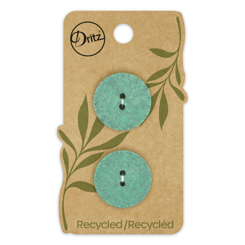 Dritz Recycled Cotton Round Button, 23mm, Dark Green, 6 Buttons