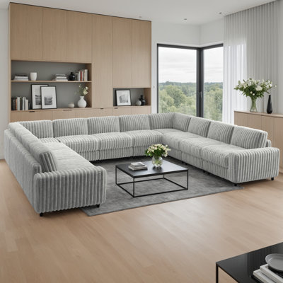 Lirien Furry Channel Fabric Down-Filled Sectional Sofa - U-Shape Sectional