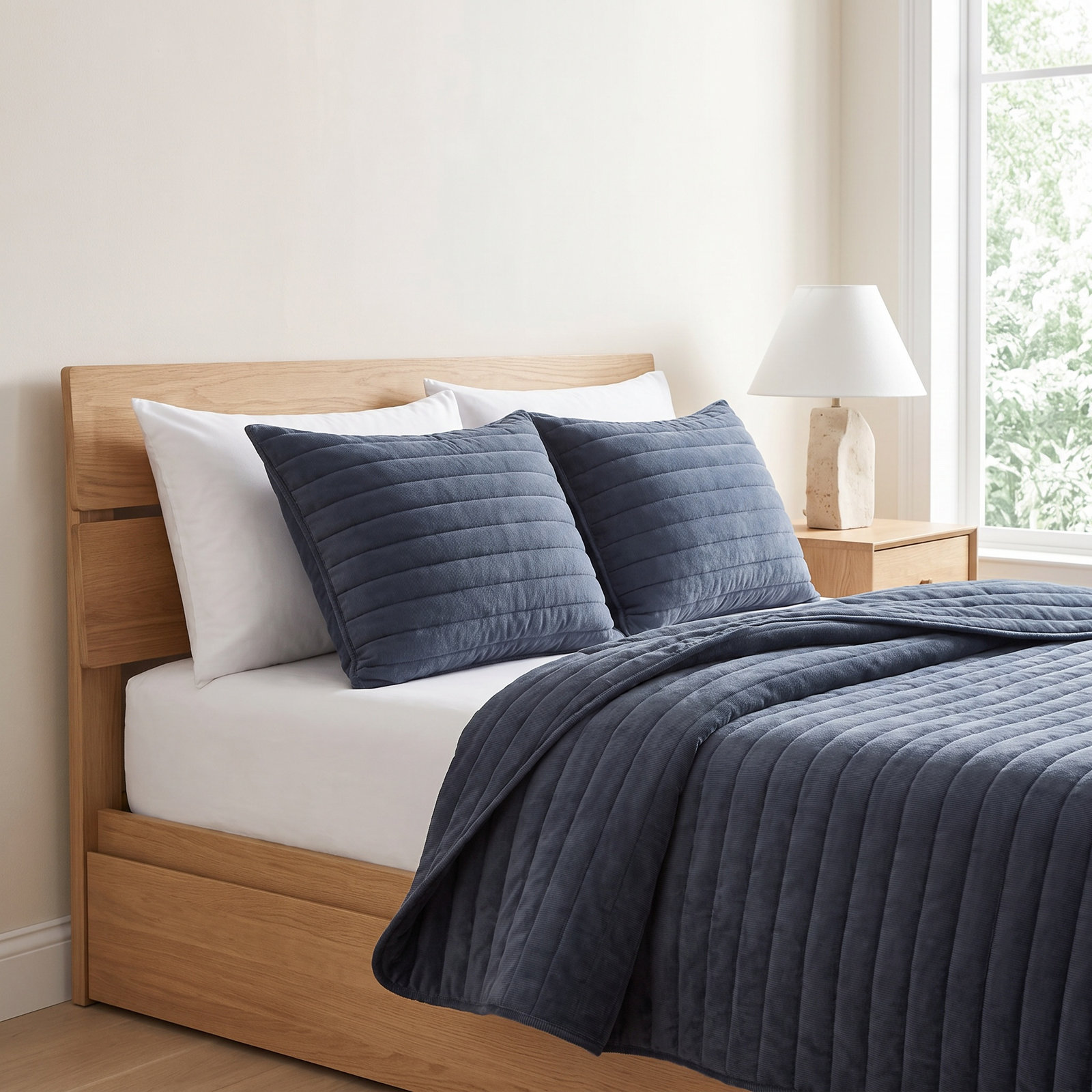 Cotton Quilt Set, Queen Quilt + 2 Standard Shams, Navy