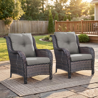 Chaises longues d'extérieur en rotin avec coussins Deb Wicker