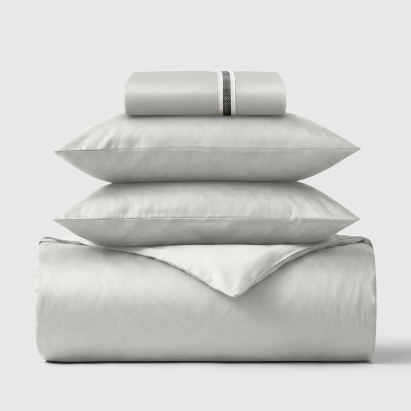 100% Cotton Sateen 460 Thread Count 4-Piece Bedding Set, Double, Silver, 50x75cm Pillowcase