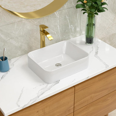19" X 15" White Rectangular Ceramic Vessel Sink Modern Above Counter Bathroom Basin