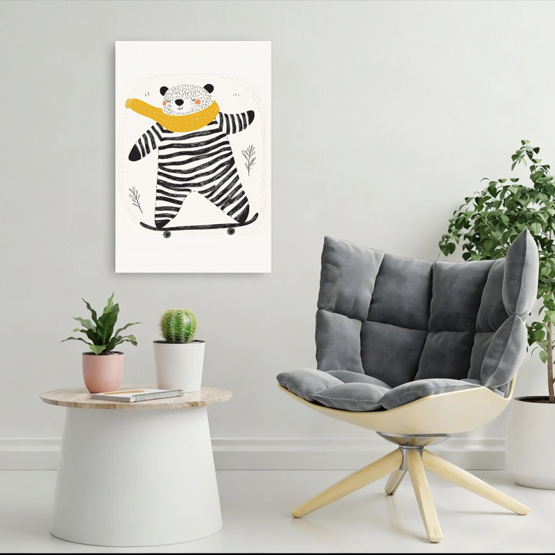 Playful Bear Skateboarding Playful Whimsical Contemporary Bear Wall Art Print 1 Piece Wrapped Canvas Wall Art