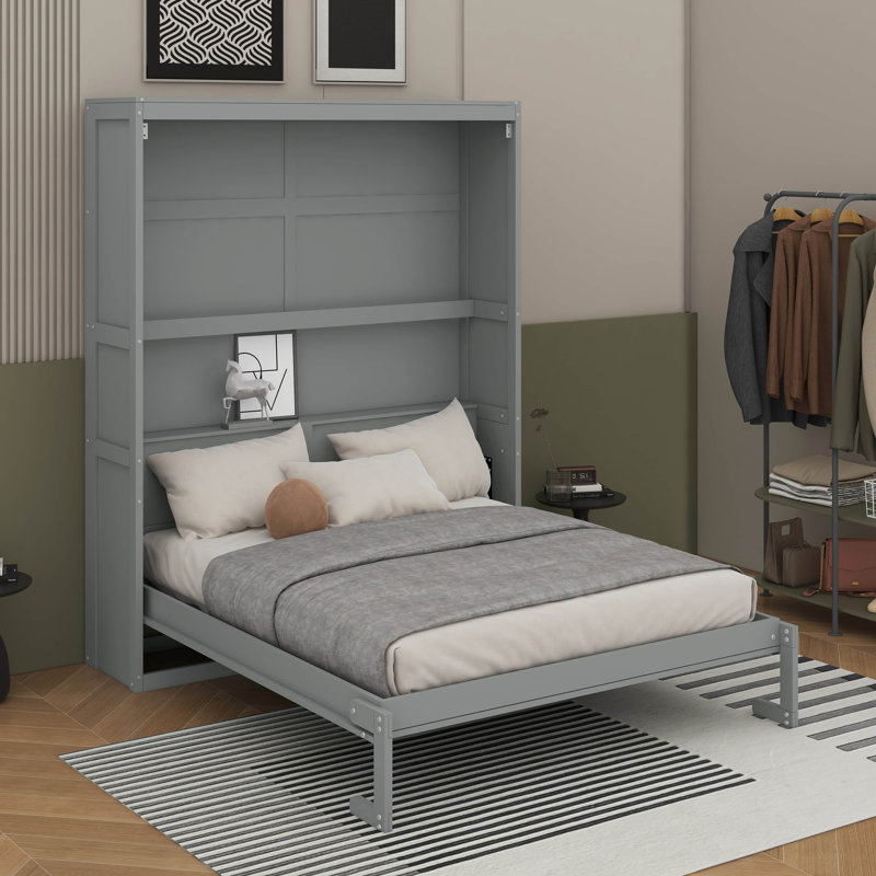 Lit escamotable mural avec tablettes Murphy, Grey, Grand lit