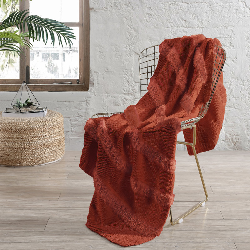 Nutmeg Faux Fur Knitted Throw Blanket, 50" x 60"