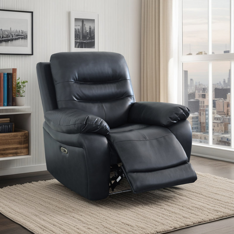 Fauteuil inclinable électrique 42 po, fauteuil électrique avec charge USB et éclairage DEL ambiant, cuir noir respirant