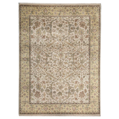 Tapis crème et doré noué à la main de haute qualité