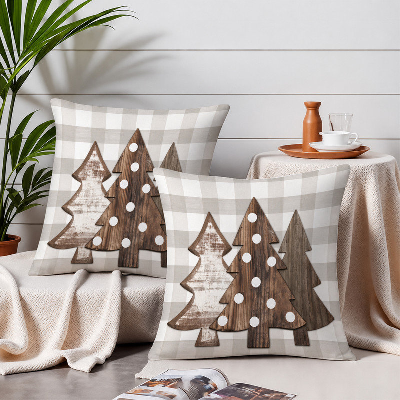 Housses de coussin décoratives en microfibre JYK Soft, Arbres gris-brun