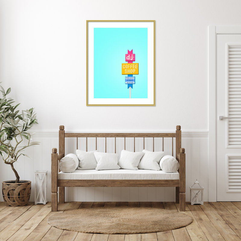 «DJ Coffee Shop Sign» par Cristobal Wood, reproduction d'art encadrée, H 41 po x l 33 po