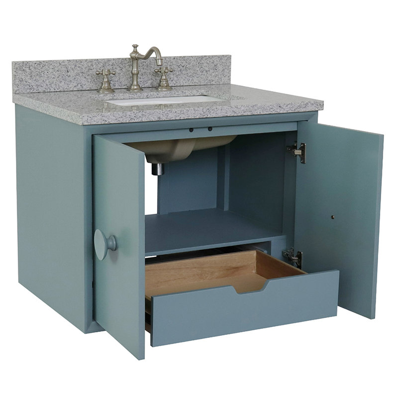 Ensemble de meuble-lavabo mural simple 31 po Crumley, Bleu turquoise / granit gris