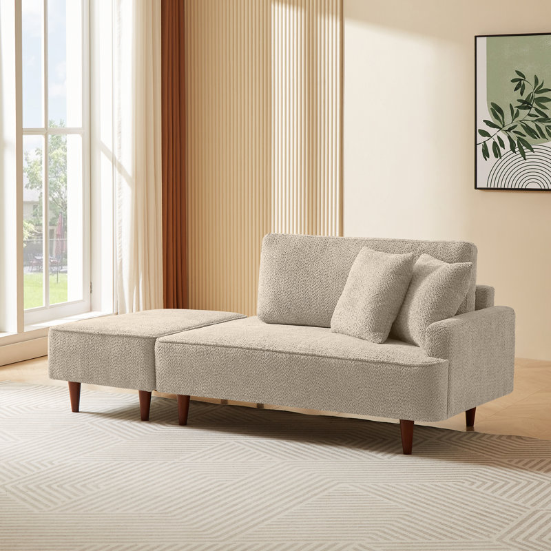 Chaise longue et tabouret rembourrés Mashawna, Chameau