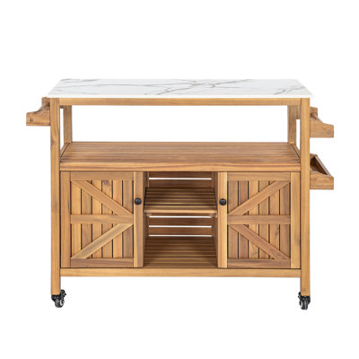 Outdoor Patio Acacia Wood Bar Cart, Set of 1