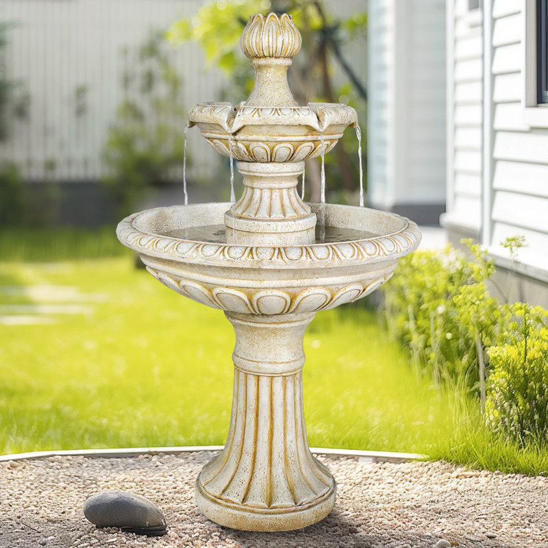 40.5" Beige Fibre Reinforced Concrete 3-Tier Cascading Garden Waterfall Fountain