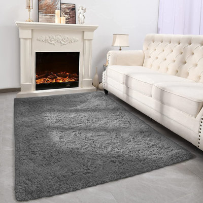 Tapis blanc à poils longs, tapis d'intérieur en mousse à mémoire de forme épaisse et moelleuse de 5 pi x 8 pi, tapis esthétique minimaliste moderne pour le salon, la chambre à coucher, un appartement, un adolescent et un adulte