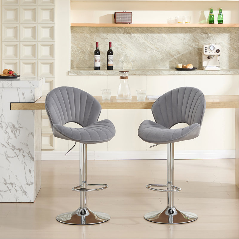 Ensemble de 2 tabourets de bar réglables avec dossier et repose-pieds, chaises de bar à hauteur de comptoir pour cuisine, pub - gris