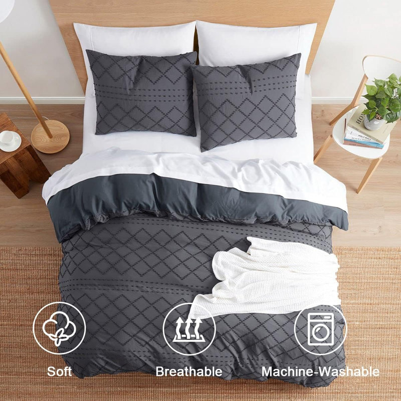 Soft All-Season Duvet Cover Set with Comforter Insert and Shams, Gray, Queen