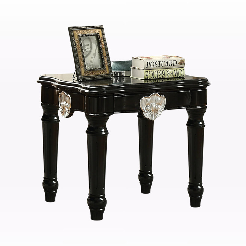 Table de bout Classic Classic Trefann - Tablier en bois de peuplier sculpté et plateau en panneau de fibres à densité moyenne pour les salons sophistiqués