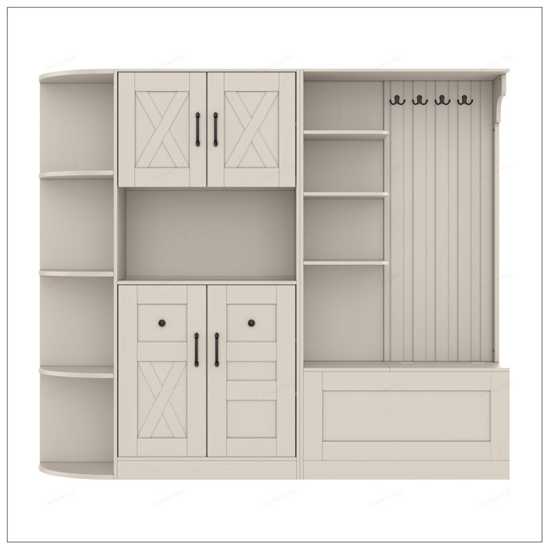 Multifunctional Left-Right Hall Cabinet with Storage and Hooks, Ideal for Living Room, Kitchen, and Hallway Organization