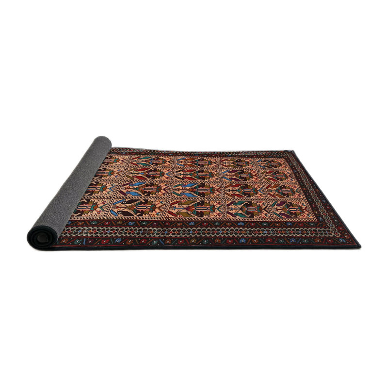 Tapis brun/rouge/bleu traditionnel, Rond 4 pi