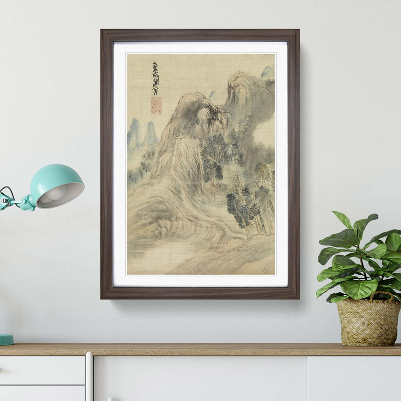 Autumn Landscape by Yosa Buson - Single Picture Frame Painting, Walnut Framed, 63cm H x 45cm W x 2cm D