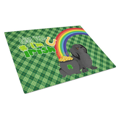 Black Pekingese St. Patrick's Day Tempered Glass Cutting Board – Decorative Large Size Chopping Board For Serving