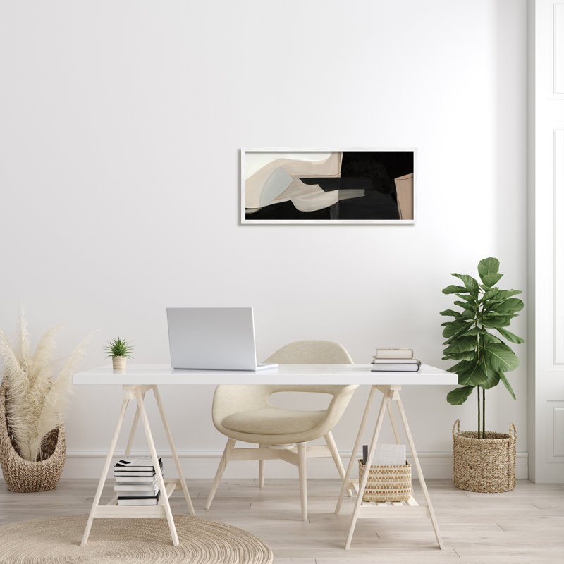 Arrangement audacieux déformé, formes déformées du désert foncé, Giclée encadrée blanc bord de mer, H 13 po x l 30 po