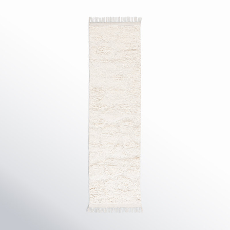 Tapis ivoire en laine / coton de couleur unie Azreal, Tapis de couloir 2 pi 3 po x 8 pi