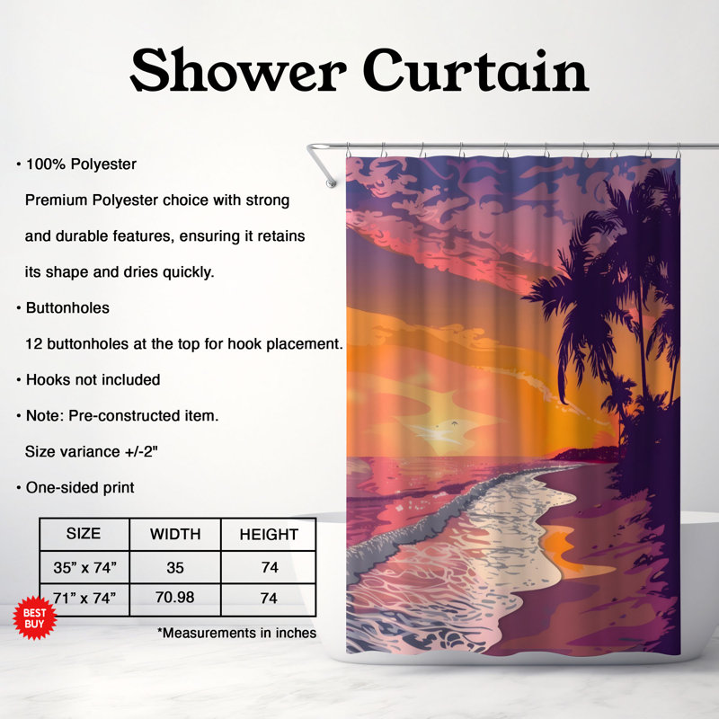 Rideau de douche Sunset Sands, H 74 po x l 71 po