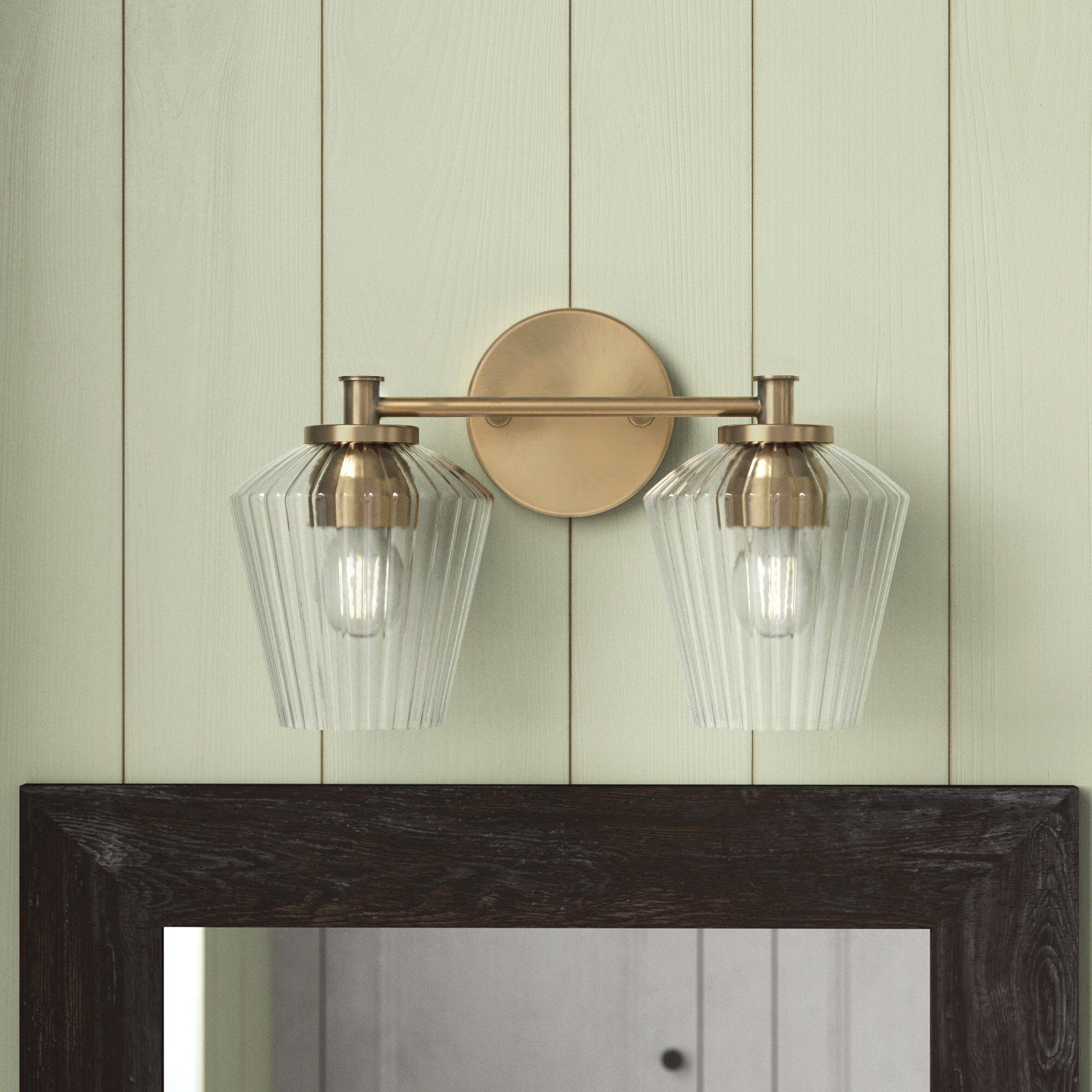 Depner 2 Light Ribbed Dimmable Vanity Light, Brass
