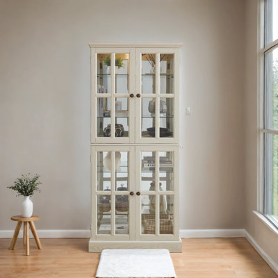 Vitrine Curio, vitrine antique avec portes en verre Tablettes réglables pour objets de collection Étalage rétro à quatre portes pour la maison ou le bureau Vitrine antique E26 ampoule incluse WHI