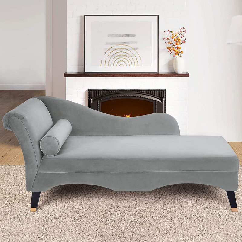 Chaise longue rembourrée Kayzia, Velours gris