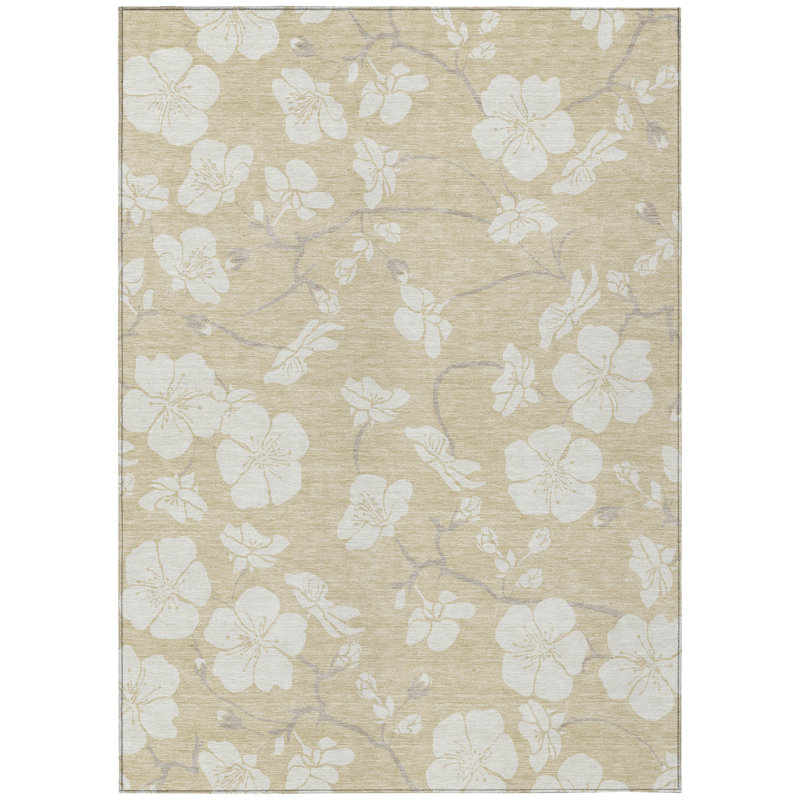 Tapis extérieur lavable floral beige et ivoire 3 pi x 5 pi