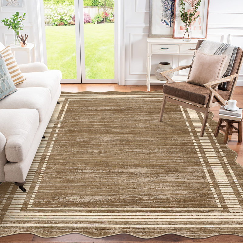 Scalloped Washable Rug Area Rugs for Living Room Modern Rugs Abstract Non-Slip Accent Carpet for Dining Room Home Office Bedroom