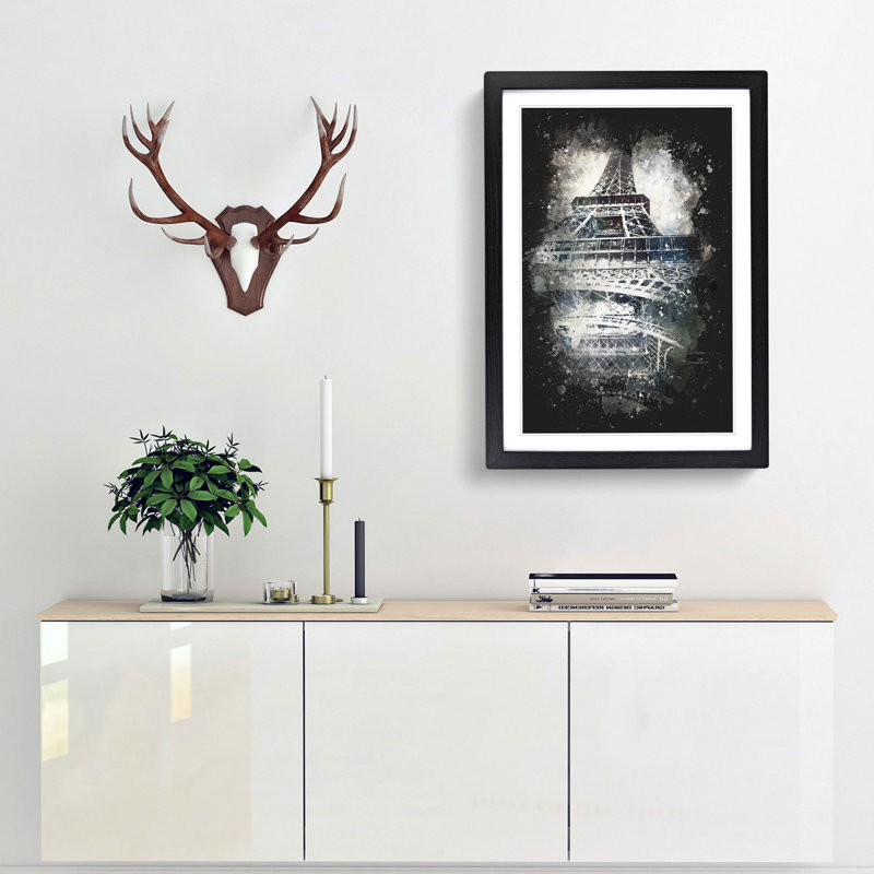The Eiffel Tower in Paris - Framed Print, 87cm H x 62cm W x 2cm D, Black Framed
