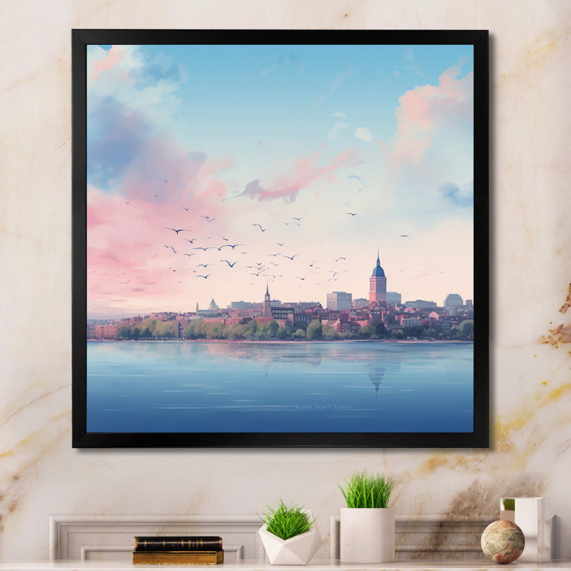 Boston City Skyline - Cityscapes Wall Decor, H 16 po x l 16 po x P 1 po, Cadre simple noir
