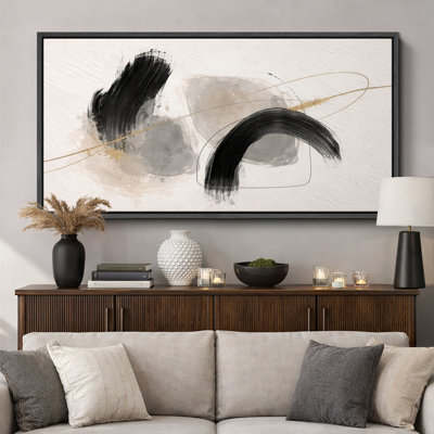 Abstract Black Beige Minimalist Artwork, Modern Living Room Pictures, Framed Canvas Giclee Print Wall Art