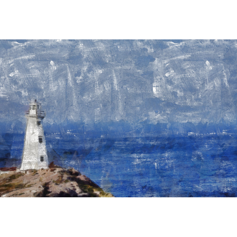 Painted Lighthouse By Blue Ocean - Wrapped Canvas Art Prints, 30cm H x 46cm W x 3.8cm D