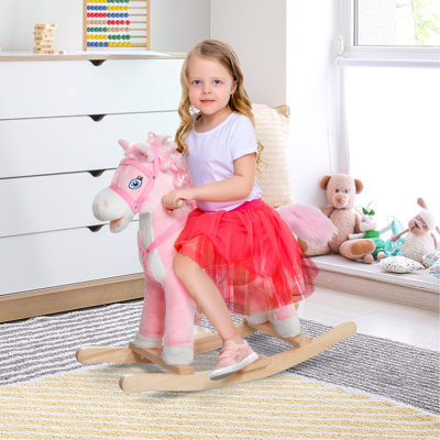 Les enfants montent sur un cheval à bascule en peluche avec des sons réalistes et une queue pivotante pour les enfants de 3 ans （Il est conçu pour un seul cavalier.）