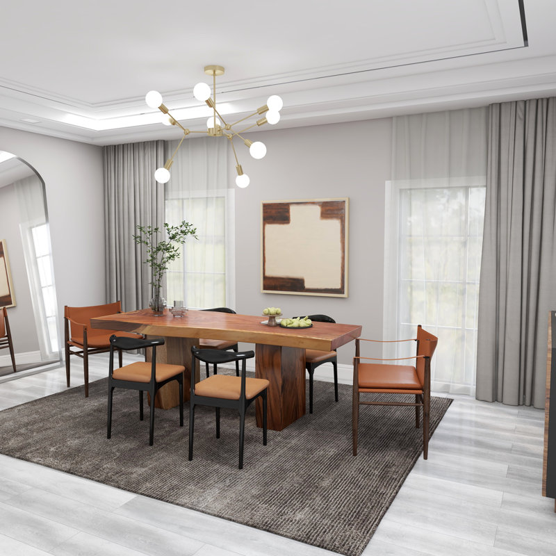 Light Brown Reclaimed Wood Live Edge Dining Table with Block Base
