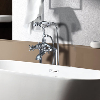 Bathtub Faucet With Hand Shower - Freestanding Design, Finish, 40 In Depth, For Long Lasting Use Handheld Showerhead Freestanding, Metal, 13 Lb, Instruction Included, Steady Spray All Needs