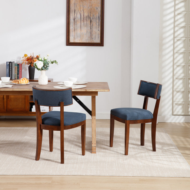 Rustic Upholstered Dining Chairs, Side Chairs With Solid Wood Frames Set Of 2, Blue, Brown