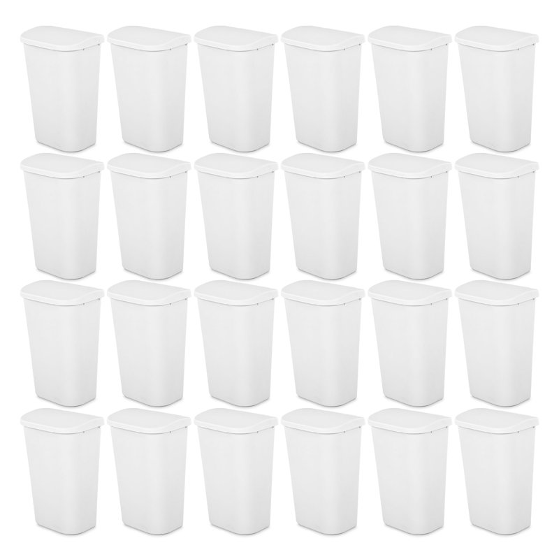 Sterilite 11.3 Gal Lift Top Lid Wastebasket Kitchen Trash Can, White (24 Pack)
