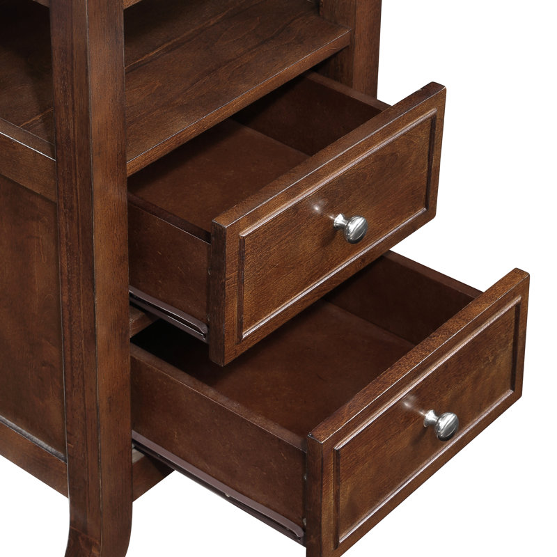 Ashrith 24'' Tall 2 - Drawer End Table with Built-In USB port, Espresso