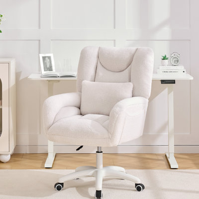Home Office Computer Chair With 3.9" Height Adjustable, Vanity Chair With 360° Swivel For Makeup Room, Ergonomic Desk Chair With Teddy Fabric For Office