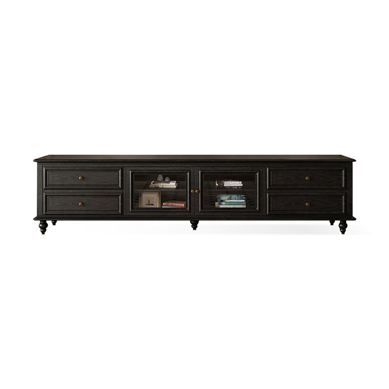 Meuble télé rétro en bois massif noir, 86.61