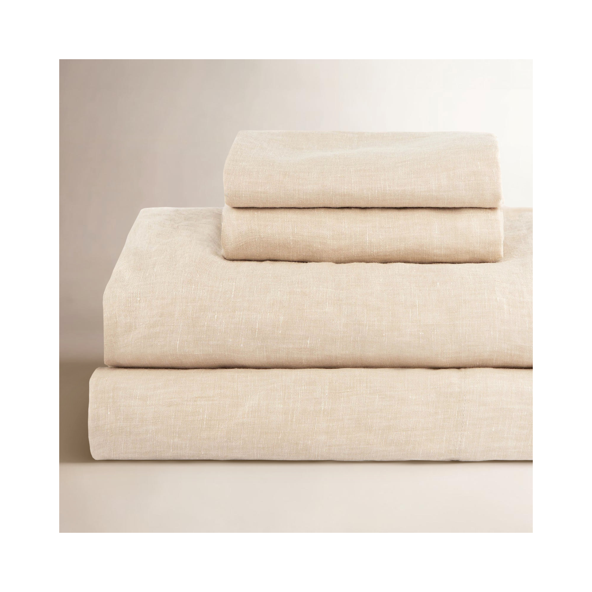 100% French Linen Sheet Set, King Sheet Set with 2 Pillowcases, Putty Heather