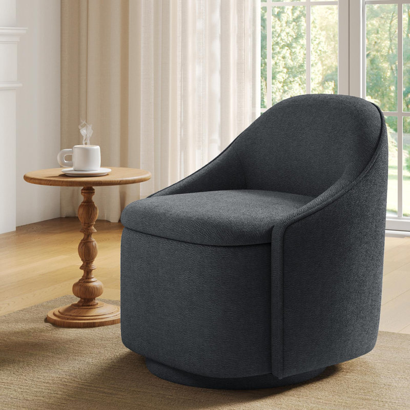 Fauteuil demi-tonneau pivotant avec rangement Aimilia , Chenille gris Verna