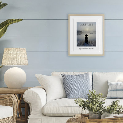 Lake Life with Dog Framed Print Under Glass, design by A Barefoot Stylist